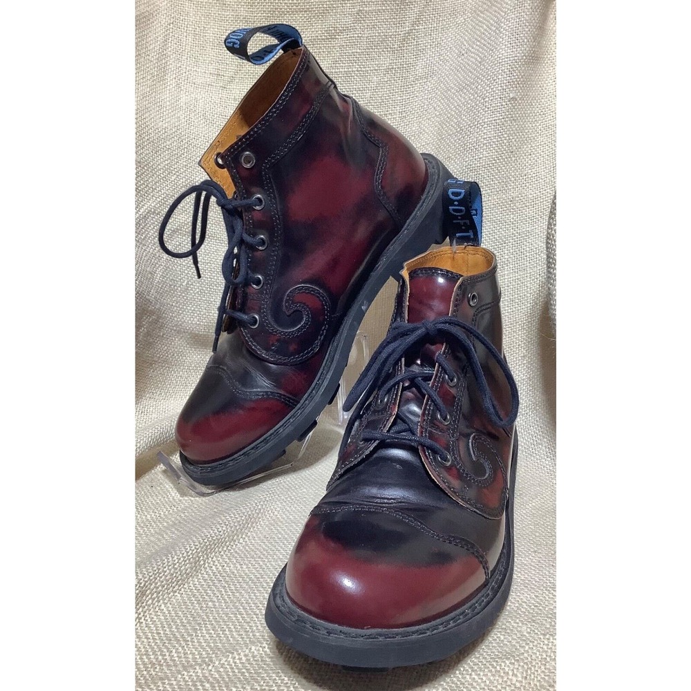 John Fluevog Burgundy and Black Lace Up Boots